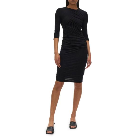 Helmut Lang Dress Womens XS Petite Black Nova Jersey Knit Ruched Bodycon Mini - Picture 1 of 11
